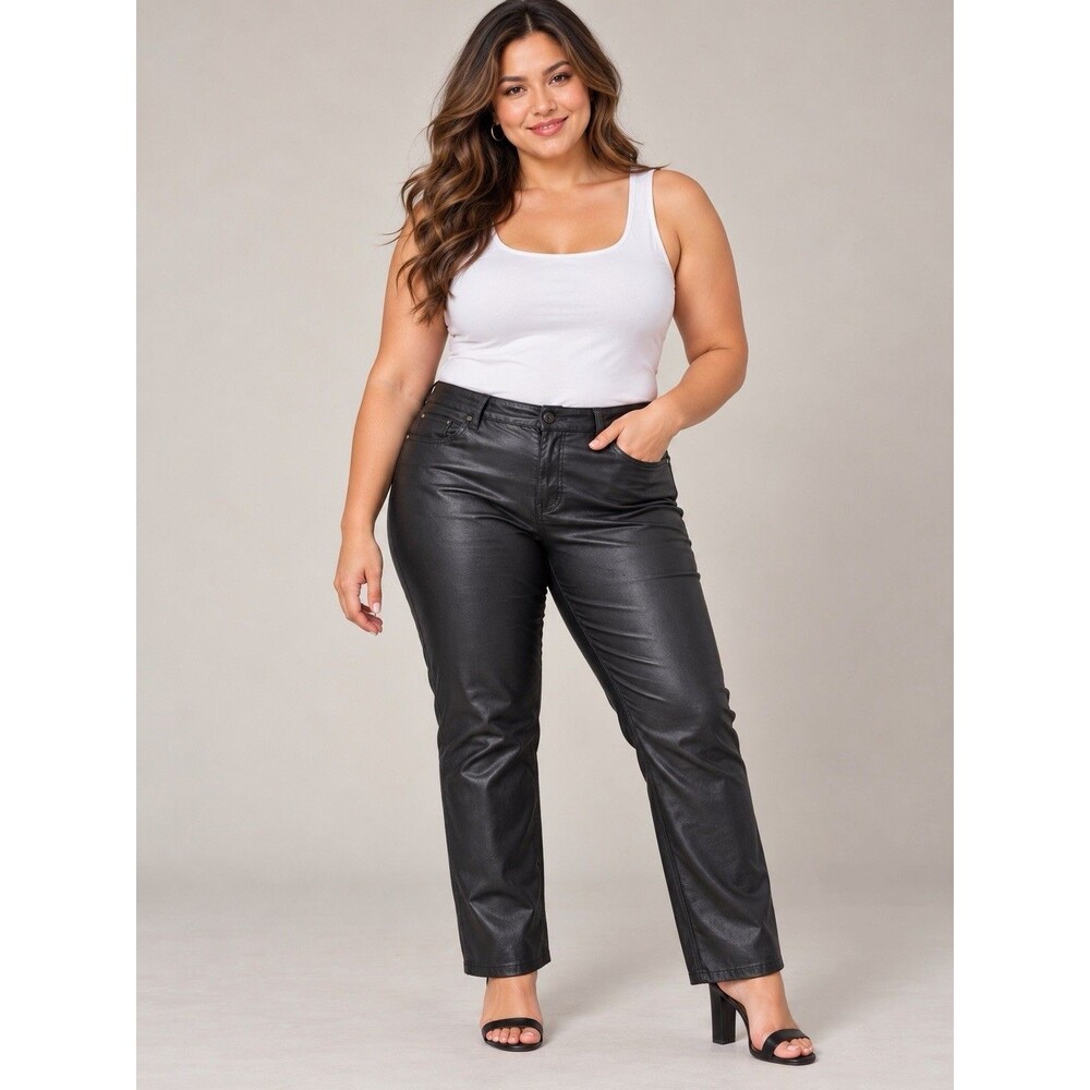 Edgely Women's 14W Black Coated Skinny Jeans Faux Leather Look Pants